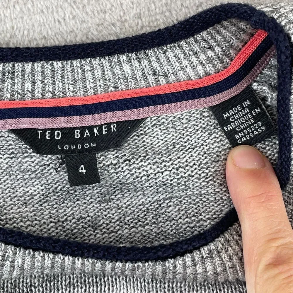 Ted Baker London Crew Neck Sweater Men 4 Large Grey‎ Linen Blend Long Sleeve
